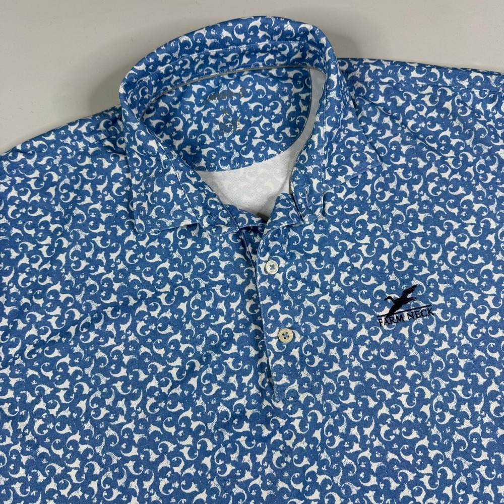 Johnnie-O Polo Shirt Mens XL Blue White Floral Performance Stretch Short Sleeve